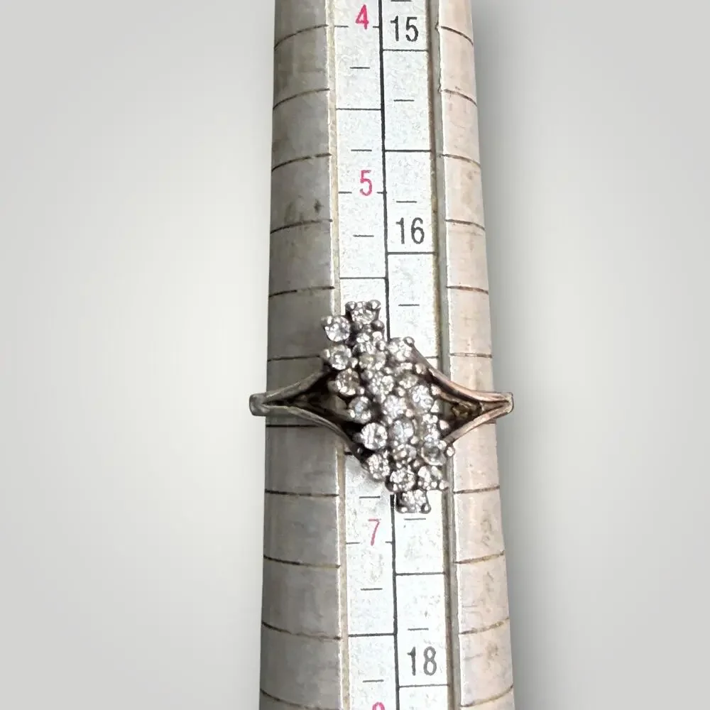 Vintage Sterling Silver Clear Stone Cluster Ring Size 6 Cocktail Statement
